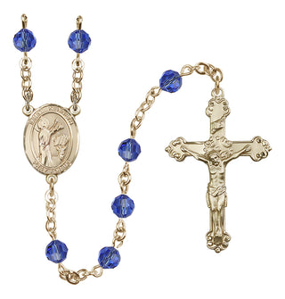 14 Karat Gold 6mm Austrian Crystal Saint Kenneth Rosary in Sapphire