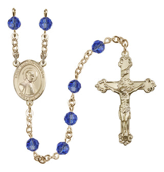 14 Karat Gold 6mm Austrian Crystal Saint Edmund Campion Rosary in Sapphire