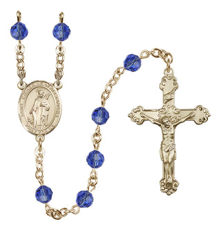 14 Karat Gold 6mm Austrian Crystal Saint Catherine of Alexandria Rosary in Sapphire