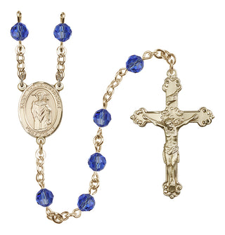 14 Karat Gold 6mm Austrian Crystal Saint Thomas A Becket Rosary in Sapphire