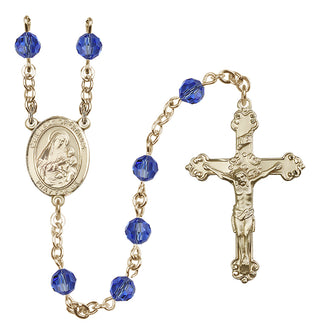 14 Karat Gold 6mm Austrian Crystal Our Lady of Grapes Rosary in Sapphire