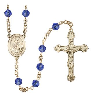 14 Karat Gold 6mm Austrian Crystal Saint Giles Rosary in Sapphire