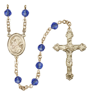 14 Karat Gold 6mm Austrian Crystal Saint Fina Rosary in Sapphire