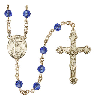 14 Karat Gold 6mm Austrian Crystal Saint Andrew Kim Taegon Rosary in Sapphire