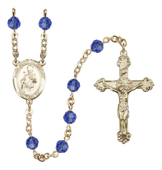 14 Karat Gold 6mm Austrian Crystal Saint Simon the Apostle Rosary in Sapphire