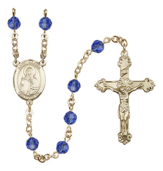 14 Karat Gold 6mm Austrian Crystal Saint Marina Rosary in Sapphire