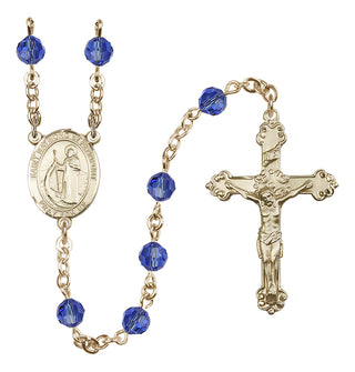 14 Karat Gold 6mm Austrian Crystal Saint Raymond of Penafort Rosary in Sapphire