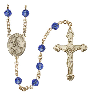 14 Karat Gold 6mm Austrian Crystal Our Lady of Assumption Rosary in Sapphire
