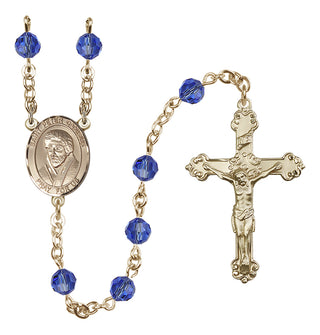 14 Karat Gold 6mm Austrian Crystal Saint Peter Canisius Rosary in Sapphire