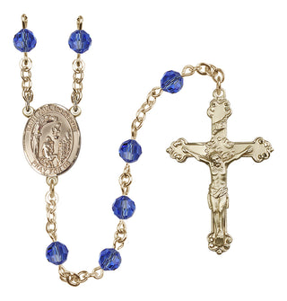14 Karat Gold 6mm Austrian Crystal Saint Paul the Hermit Rosary in Sapphire