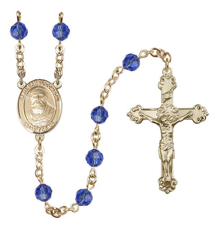 14 Karat Gold 6mm Austrian Crystal Saint Daniel Comboni Rosary in Sapphire