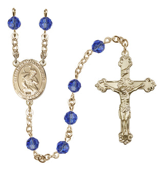 14 Karat Gold 6mm Austrian Crystal Blessed Herman the Cripple Rosary in Sapphire