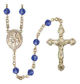 14 Karat Gold 6mm Austrian Crystal Saint Margaret of Scotland Rosary in Sapphire