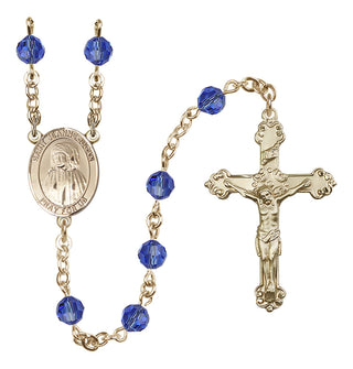 14 Karat Gold 6mm Austrian Crystal Saint Jeanne Jugan Rosary in Sapphire
