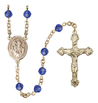 14 Karat Gold 6mm Austrian Crystal Saints Peter & Paul Rosary in Sapphire
