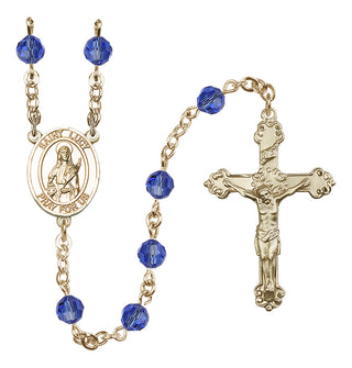 14 Karat Gold 6mm Austrian Crystal Saint Lucy Rosary in Sapphire