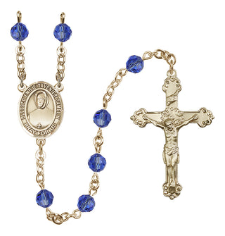 14 Karat Gold 6mm Austrian Crystal Blessed Emilie Tavernier Gamelin Rosary in Sapphire