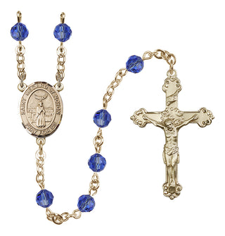 14 Karat Gold 6mm Austrian Crystal Saint Medard of Noyon Rosary in Sapphire