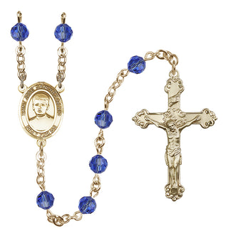 14 Karat Gold 6mm Austrian Crystal Saint Jose Sanchez del Rio Rosary in Sapphire