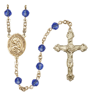 14 Karat Gold 6mm Austrian Crystal Our Lady of the Precious Blood Rosary in Sapphire