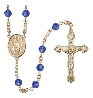 14 Karat Gold 6mm Austrian Crystal Saint Ephrem Rosary in Sapphire