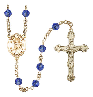 14 Karat Gold 6mm Austrian Crystal Pope Pius V Rosary in Sapphire