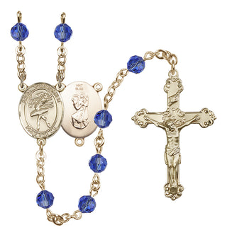 14 Karat Gold 6mm Austrian Crystal Saint Christopher/Dance Rosary in Sapphire
