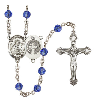 Sterling Silver 6mm Austrian Crystal Saint Benedict Rosary in Sapphire