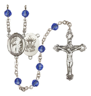 Sterling Silver 6mm Austrian Crystal Saint Brendan the Navigator/Navy Rosary in Sapphire