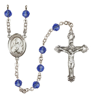 Sterling Silver 6mm Austrian Crystal Saint Dorothy Rosary in Sapphire