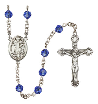Sterling Silver 6mm Austrian Crystal Saint Elmo Rosary in Sapphire