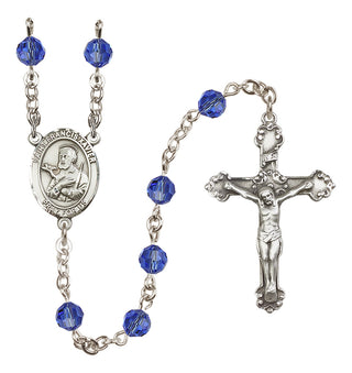Sterling Silver 6mm Austrian Crystal Saint Francis Xavier Rosary in Sapphire