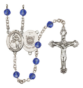 Sterling Silver 6mm Austrian Crystal Saint Joan of Arc /Coast Guard Rosary in Sapphire