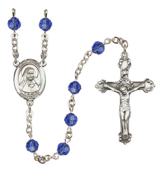 Sterling Silver 6mm Austrian Crystal Saint Louise de Marillac Rosary in Sapphire
