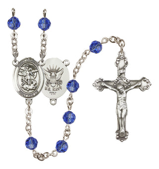 Sterling Silver 6mm Austrian Crystal Saint Michael / Navy Rosary in Sapphire