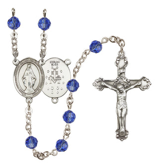 Sterling Silver 6mm Austrian Crystal Miraculous Rosary in Sapphire