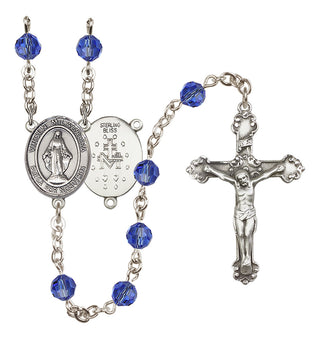 Sterling Silver 6mm Austrian Crystal Virgen Milagrosa Rosary in Sapphire