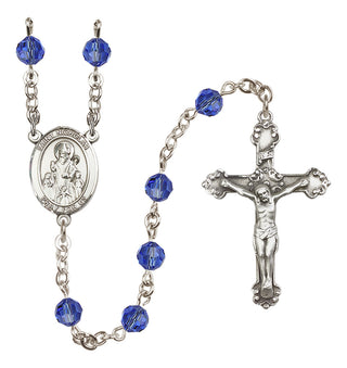 Sterling Silver 6mm Austrian Crystal Saint Nicholas Rosary in Sapphire