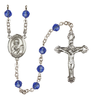 Sterling Silver 6mm Austrian Crystal Saint Paul the Apostle Rosary in Sapphire
