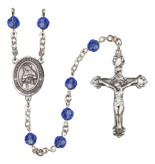 Sterling Silver 6mm Austrian Crystal Virgen de la Divina Providencia Rosary in Sapphire