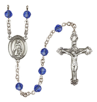 Sterling Silver 6mm Austrian Crystal Saint Peregrine Laziosi Rosary in Sapphire