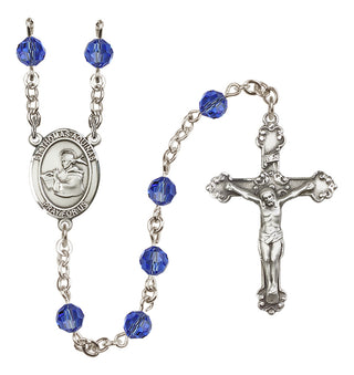 Sterling Silver 6mm Austrian Crystal Saint Thomas Aquinas Rosary in Sapphire