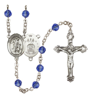 Sterling Silver 6mm Austrian Crystal Guardian Angel / Air Force Rosary in Sapphire