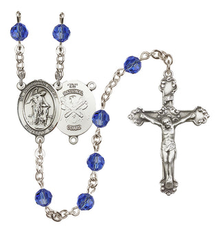 Sterling Silver 6mm Austrian Crystal Guardian Angel / Nat'l Guard Rosary in Sapphire