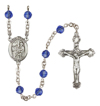 Sterling Silver 6mm Austrian Crystal Saint Jerome Rosary in Sapphire