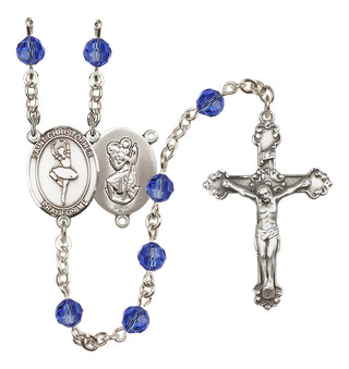 Sterling Silver 6mm Austrian Crystal Saint Christopher/Dance Rosary in Sapphire