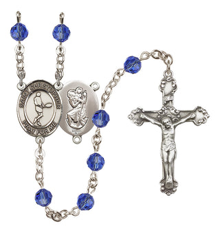 Sterling Silver 6mm Austrian Crystal Saint Christopher/Tennis Rosary in Sapphire