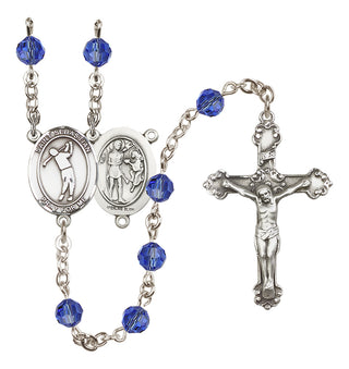 Sterling Silver 6mm Austrian Crystal Saint Sebastian/Golf Rosary in Sapphire
