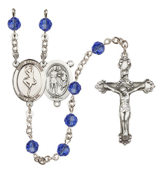 Sterling Silver 6mm Austrian Crystal Saint Sebastian/Dance Rosary in Sapphire