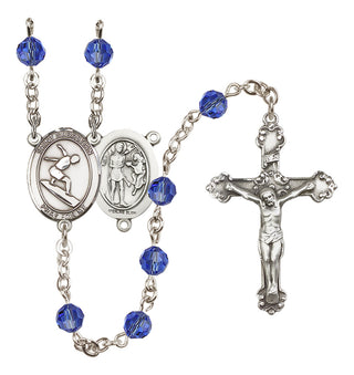 Sterling Silver 6mm Austrian Crystal Saint Sebastian/Surfing Rosary in Sapphire